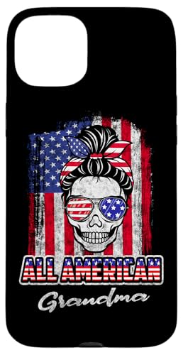All American Grandma Patriotic Messy Bun Skull 4th Of July Hülle für iPhone 15 Plus All American Grandma Patriotic Messy Bun Skull 4th Of July Hülle für iPhone 15 Plus von All American 4th of July Matching Family