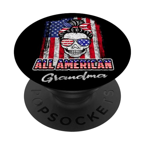 All American Grandma Patriotic Messy Bun Skull 4th Of July PopSockets Klebender PopGrip All American Grandma Patriotic Messy Bun Skull 4th Of July PopSockets Klebender PopGrip von All American 4th of July Matching Family