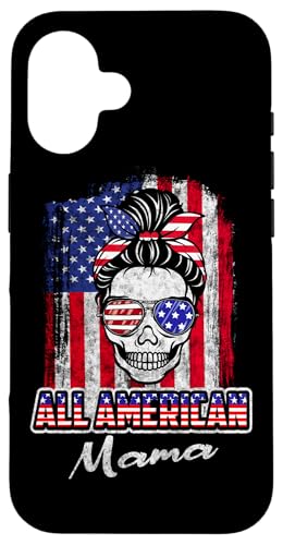 All American Mama Patriotic Messy Bun Skull USA 4th of July Hülle für iPhone 16 All American Mama Patriotic Messy Bun Skull USA 4th of July Hülle für iPhone 16 von All American 4th of July Matching Family