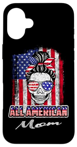 All American Mom Patriotic Messy Bun Skull USA 4th Of July Hülle für iPhone 16 Plus All American Mom Patriotic Messy Bun Skull USA 4th Of July Hülle für iPhone 16 Plus von All American 4th of July Matching Family