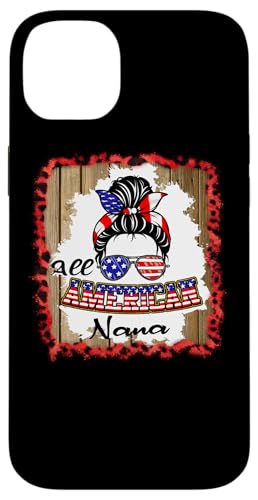 All American Nana Patriotic Messy Bun Usa Flag 4th of July Hülle für iPhone 14 Plus All American Nana Patriotic Messy Bun Usa Flag 4th of July Hülle für iPhone 14 Plus von All American 4th of July Matching Family