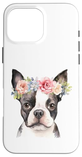 Aquarell Boston Terrier mit Blumenkrone Hülle für iPhone 16 Pro Max Aquarell Boston Terrier mit Blumenkrone Hülle für iPhone 16 Pro Max von All Dog Breeds