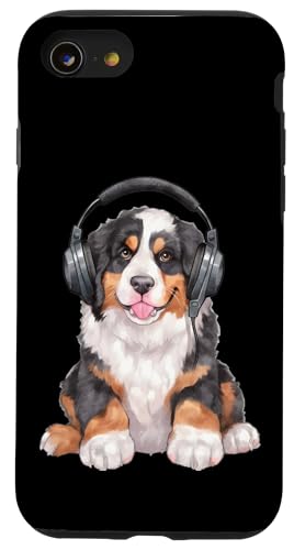 Cooler Berner Sennenhund mit Kopfhörer Berner Musikliebhaber Hülle für iPhone SE (2020) / 7 / 8 von All Dog Breeds