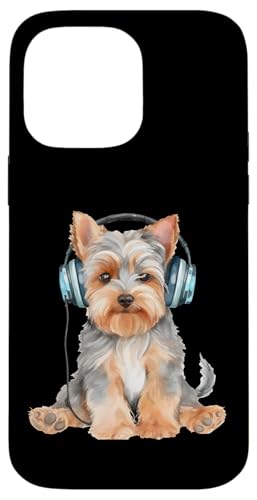 Yorkshire Terrier mit Kopfhörern Hülle für iPhone 14 Pro Max von All Dog Breeds