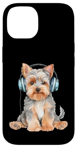 Yorkshire Terrier mit Kopfhörern Hülle für iPhone 14 von All Dog Breeds