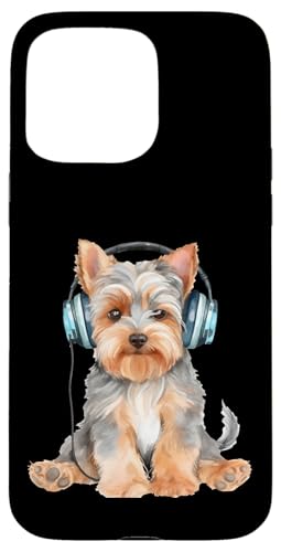 Yorkshire Terrier mit Kopfhörern Hülle für iPhone 15 Pro Max von All Dog Breeds