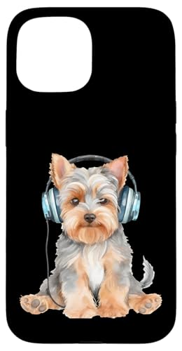 Yorkshire Terrier mit Kopfhörern Hülle für iPhone 15 von All Dog Breeds