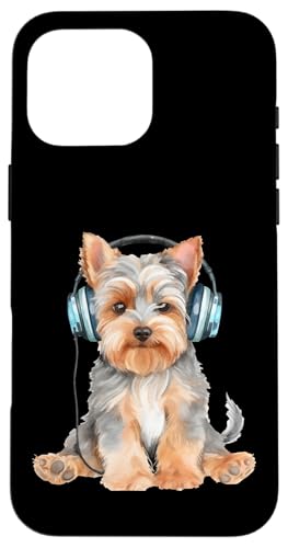 Yorkshire Terrier mit Kopfhörern Hülle für iPhone 16 Pro Max von All Dog Breeds