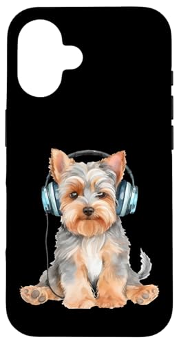 Yorkshire Terrier mit Kopfhörern Hülle für iPhone 16 von All Dog Breeds