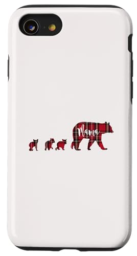 Mama-Bär mit 3 drei Jungen, schwarz-rotes Schottenkaro, Geschenk für Mütter Hülle für iPhone SE (2020) / 7 / 8 von All in the Bear Family