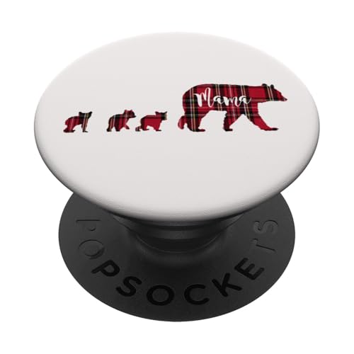 Mama-Bär mit 3 drei Jungen, schwarz-rotes Schottenkaro, Geschenk für Mütter PopSockets Klebender PopGrip Mama-Bär mit 3 drei Jungen, schwarz-rotes Schottenkaro, Geschenk für Mütter PopSockets Klebender PopGrip von All in the Bear Family