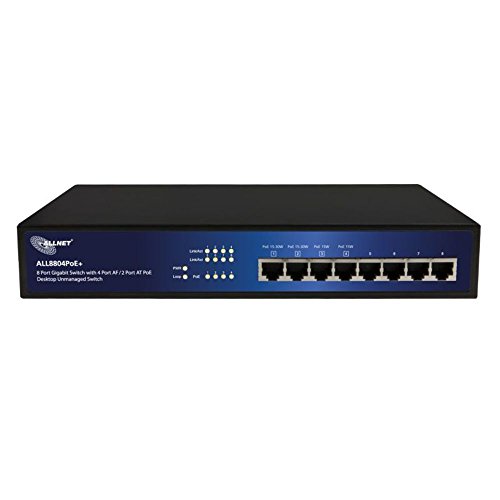 Allnet ALL8804PoE+ unmanaged Switch (8-polig Gigabit HPoE, 2x PoE+ oder 4x PoE, lüfterlos, Netzteil) von AllNet