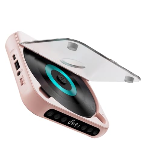 Allayu Drahtloser Bluetooth Verbindungs CD Player für ultimativen tragbaren ABS CD Player mit Kopfhörern, tragbarer CD R CD Player, Rosa von Allayu
