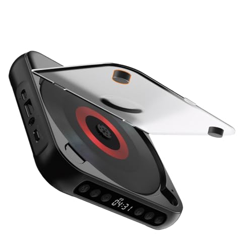 Allayu Drahtloser Bluetooth Verbindungs CD Player für ultimativen tragbaren ABS CD Player mit Kopfhörern, tragbarer CD R CD Player, Schwarz von Allayu