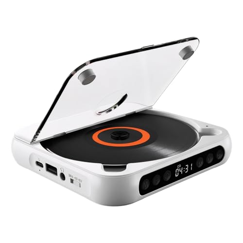 Allayu Drahtloser Bluetooth Verbindungs CD Player für ultimativen tragbaren ABS CD Player mit Kopfhörern, tragbarer CD R CD Player, Weiß von Allayu