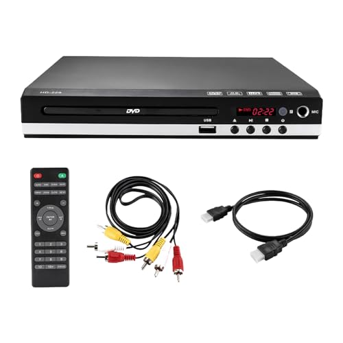 Allayu Tragbarer CD Player mit verbesserter Klarheit für Audiophile. DVD Player mit Doppelfunktion für Smart TV. Kostenlose DVD Player der Region, 1080p+ HD Kabel von Allayu