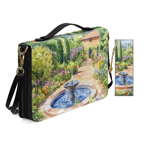 Bibelhülle aus PU-Leder für Damen, Anbetung, Kirche, Tasche mit Lesezeichen, Aquarell-Illustration, pastorale Landschaften, Bibelhüllen mit Schultergurt, Buchhülle, Grün von Allcute