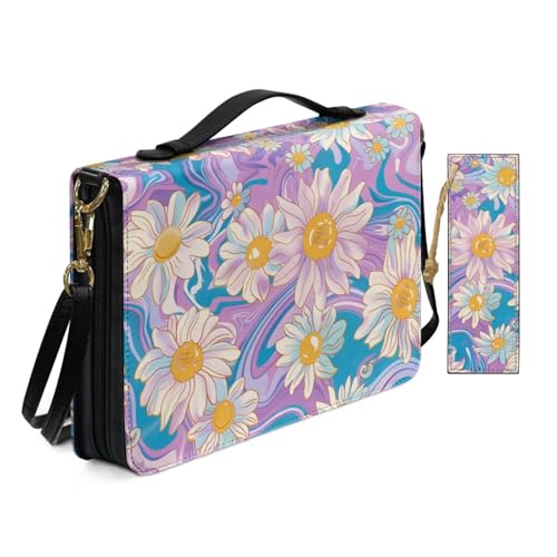 Bibelhülle aus PU-Leder für Damen, Anbetung, Kirchentasche mit Lesezeichen, skurrile Kunst, Blumen-Bibelhüllen mit Schultergurt, Buchhülle, Rosa von Allcute