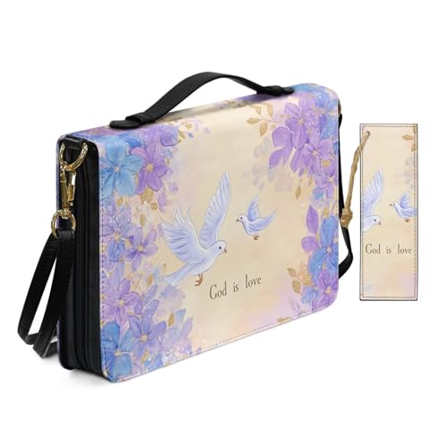 PU Leder Bibelhülle für Damen, Anbetung Kirche Tasche mit Lesezeichen, verträumte Tauben, Bibelhüllen mit Schultergurt, Buchhülle, Gelb von Allcute