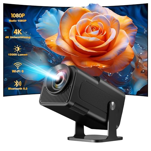 Allesin Mini Beamer 4K Projektor, Native 1080P Heimkino Beamer 500 ANSI Lumen, Beamer Handy mit Android 11.0 OS, 180 Grad Drehung, Smart Projector mit WiFi 6, BT 5.2, Auto-Trapezkorrektur, Schwarz von Allesin