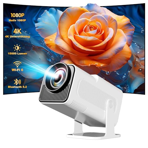 Allesin Mini Beamer 4K Projektor, Native 1080P Heimkino Beamer 500 ANSI Lumen, Beamer Handy mit Android 11.0 OS, 180 Grad Drehung, Smart Projector mit WiFi 6, BT 5.2, Auto-Trapezkorrektur, Weiß von Allesin