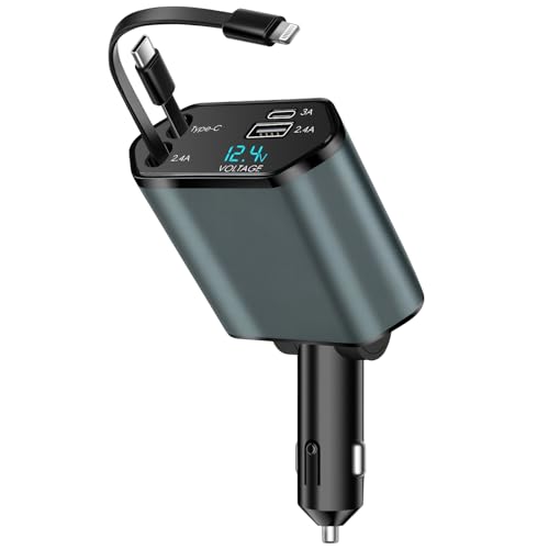66W Einziehbares KFZ Ladegerät, 12V Auto USB C Zigarettenanzünder mit Dual Kabel für iPhone und Typ-C, Auto Handy Schnellladegerät Dual USB für iPhone 16/15/14 Pro Max, Galaxy S24/S23, Pixel, Huawei 66W Einziehbares KFZ Ladegerät, 12V Auto USB C Zigarettenanzünder mit Dual Kabel für iPhone und Typ-C, Auto Handy Schnellladegerät Dual USB für iPhone 16/15/14 Pro Max, Galaxy S24/S23, Pixel, Huawei von AllgoodRc