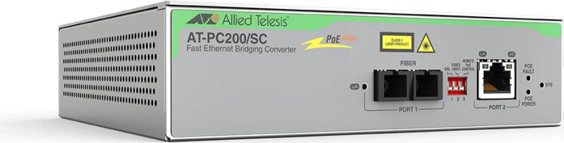 Allied Telesis Switch Two-port Fast Ethernet Power over Ethernet, 100TX POE+ to 100FX(SC) Media Converter, Multi-Region AC adapter (US/JP, UK, AU, EU) (AT-PC200/SC-60) von Allied Telesis