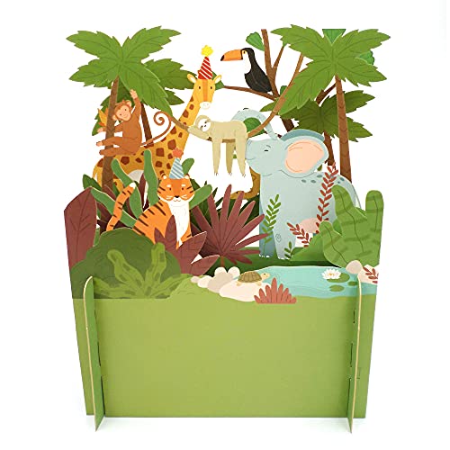 Alljoy Design Alljoy Cards KID014 3D-Pop-Up-Geburtstagskarte für Kinder, Motiv: Dschungeltiere, Grün, Braun, Gelb, Beige, 15 x 15 cm von Alljoy Design