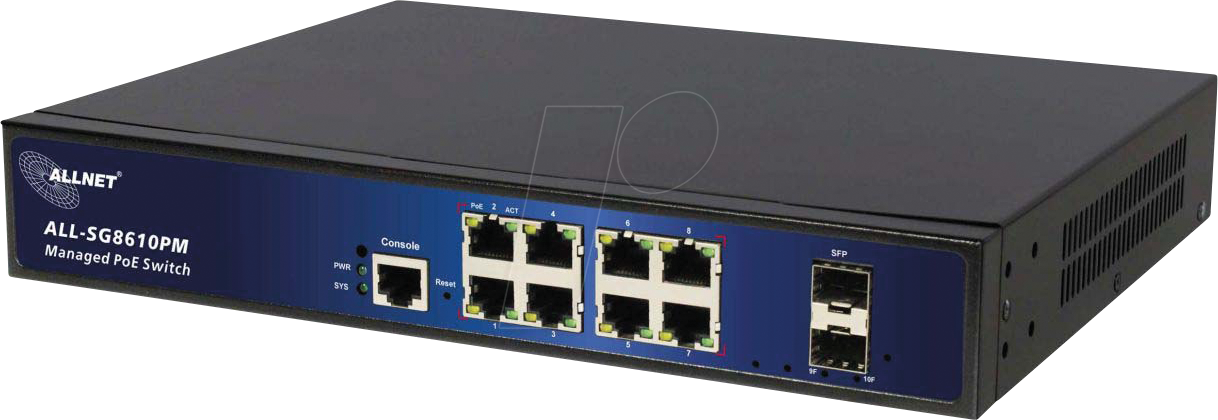 ALLNET ALL8610PM - Switch, 10-Port, Gigabit Ethernet, PoE+, SFP von Allnet