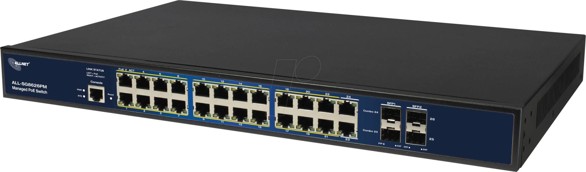 ALLNET ALL8626PM - Switch, 26-Port, Gigabit Ethernet, PoE+, SFP, RJ45/SFP von Allnet