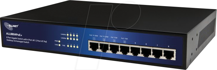 ALLNET ALL8804P+ - Switch, 8-Port, Gigabit Ethernet, PoE+ von Allnet