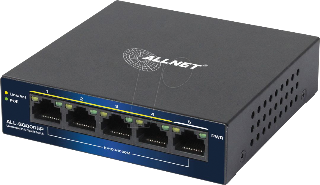 ALLNET ALLSG805P - Switch, 5-Port, Gigabit Ethernet, PoE+ von Allnet