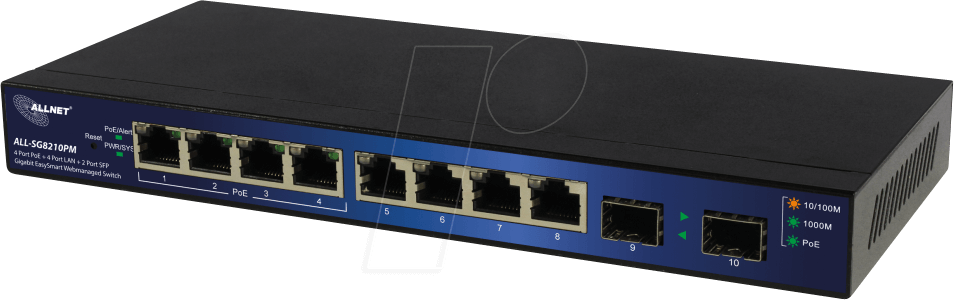 ALLNET ALLSG8210 - Switch, 8-Port, Gigabit Ethernet, PoE, 2xSFP von Allnet