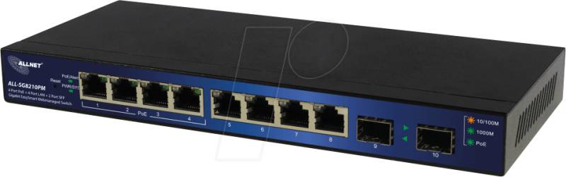 ALLNET ALLSG8210 - Switch, 8-Port, Gigabit Ethernet, PoE, 2xSFP von Allnet