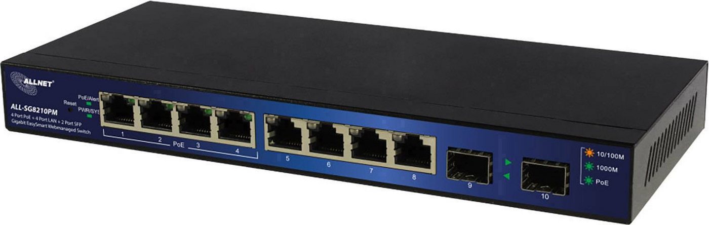 Allnet ALLNET 4xPoE/4xLAN/2xSFP Port Gigabit Switch smart managed 16 Gbps ... Netzwerk-Switch von Allnet