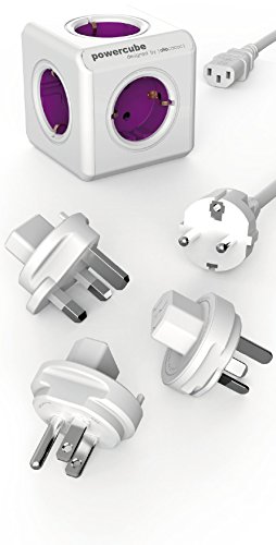 Allocacoc 1801/DERW PowerCube ReWirable Travel Plugs mit DE Kabel, Reiseadapter und 5X Verteiler, 230V Schuko von Allocacoc