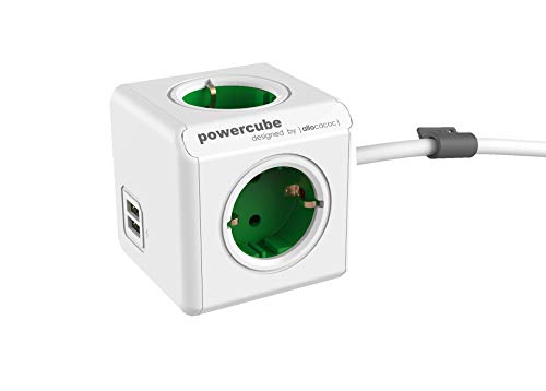 Allocacoc PowerCube Extended USB - 4xSteckdose, 2xUSB, 1.5m Kabel, grün von Allocacoc