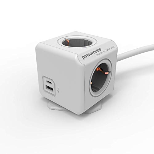 Allocacoc PowerCube Extended USB - 4xSteckdose , 1xUSB-C und 1x USB-A, 1.5m Kabel 10435/DEEUAC White/grey von Allocacoc