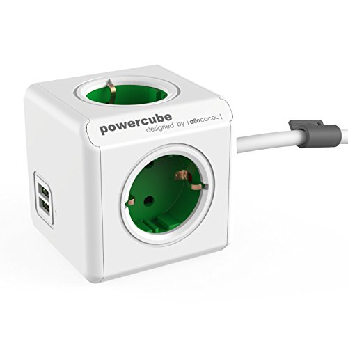 Power Cube 1402GN/DEEUPC Erweiterte Mehrfachsteckleiste mit USB grün von Allocacoc