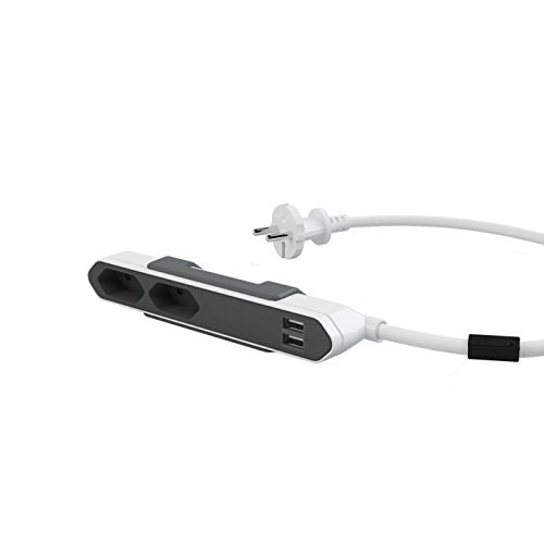 allocacoc PowerBar DuoUSB, Reiseadapter mit 2 USB Steckdosen (2,1A) 2x Verteiler und Steckdosenleiste, 220V - 250V von Allocacoc