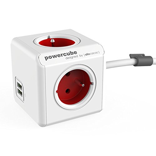 allocacoc PowerCube Extended Duo USB FR Rot, 4 Fach Steckdosenverteiler mit 2,1 A USB Ladestrom, Weiß Rot allocacoc PowerCube Extended Duo USB FR Rot, 4 Fach Steckdosenverteiler mit 2,1 A USB Ladestrom, Weiß Rot von Allocacoc