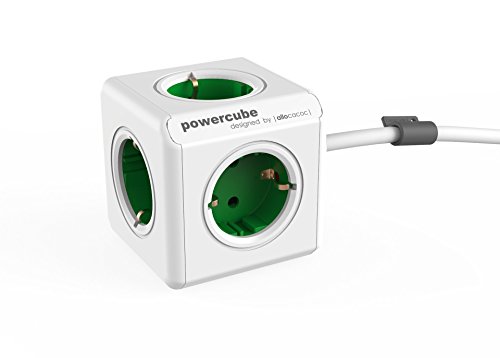 allocacoc PowerCube Extended EU, 5x Steckdose und Verteiler, 230V Schuko, Weiß Grün von Allocacoc