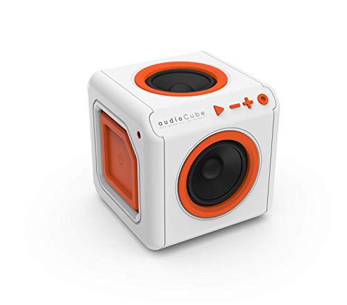 allocacoc audioCube Portable EU, Bluetooth Akku Lautsprecher im Cube Design, weiß / orange von Allocacoc