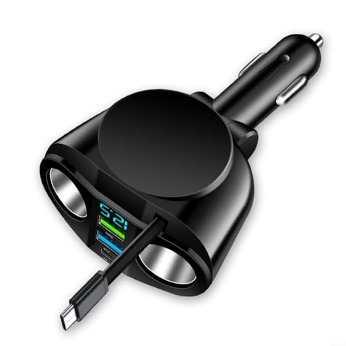Allthingstore Kfz-Ladegerät mit hoher Ausgangsleistung, 66 W mit einziehbarem Kabel, Dual-USB-Anschlüsse für schnelles Aufladen, Gehäuse aus Aluminiumlegierung, sicher und zuverlässig (66 W) von Allthingstore