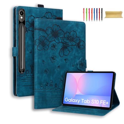 Hülle für Samsung Galaxy Tab S10 FE Plus 13.1 Zoll 2025 SM-X620 X626B, Premium PU Leder mit Blütenmuster Flip Cover mit Stoßfest TPU Multi-Winkel Ständer & Kartenhalter Tablet Hülle, Blau Hülle für Samsung Galaxy Tab S10 FE Plus 13.1 Zoll 2025 SM-X620 X626B, Premium PU Leder mit Blütenmuster Flip Cover mit Stoßfest TPU Multi-Winkel Ständer & Kartenhalter Tablet Hülle, Blau von Allytechgroup