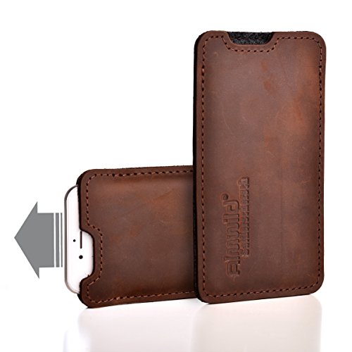 Almwild® Hülle, Tasche passend für Apple iPhone 11 Pro Max MIT Apple Leder Case/Silikon Case aus echtem Rinds- Leder. In Braun. Handyhülle in Bayern handgefertigt. Modell Sattlerschorsch von Almwild