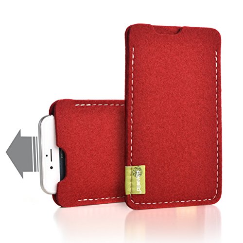 Almwild® Hülle Tasche für Apple iPhone SE (2020), iPhone 8. Modell “Dezenzi” in Rot aus Natur- Filz. Handyhülle Handytasche in Bayern handgefertigt von Almwild