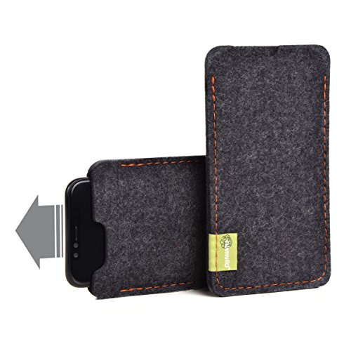 Almwild® Hülle Tasche passend für Apple iPhone 11 Pro MIT Apple Case. BREITES Sleeve. Modell “Dezenzi” Schiefer- Grau,Schwarz aus Natur-Filz. Handyhülle Handytasche in Bayern handgefertigt von Almwild