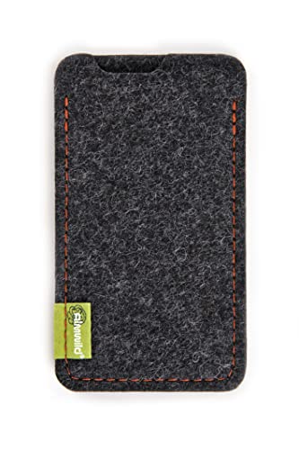 Almwild® Hülle passend für Apple iPhone 13 Mini / 12 Mini MIT Apple Leder Case/Silikon Case BREITES Sleeve Modell “Dezenzi” Schiefer- Grau,Schwarz aus Natur-Filz Handyhülle in Bayern handgefertigt von Almwild