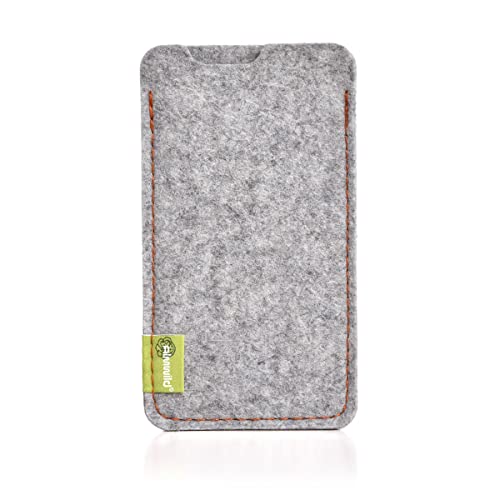 Almwild® Hülle passend für Apple iPhone 15 Pro Max/Plus, 14 Pro Max/Plus, 12 Pro Max. Modell “Dezenzi” in Alpsteingrau aus Naturfilz. von Almwild